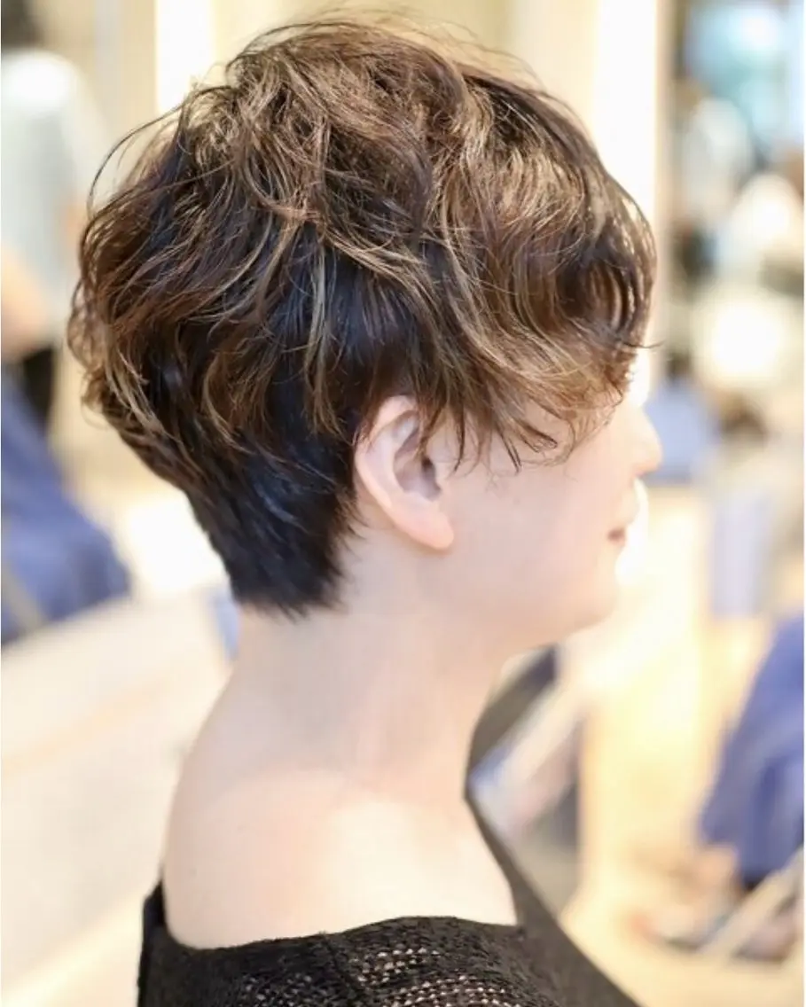 ショート パーマ ハイライト カット パーマ ショート/ボブ特化 RISK/白井のヘアスタイル