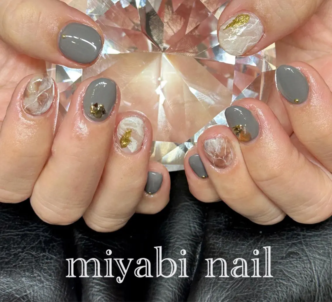 ネイル アートネイル ジェルネイル 大理石ネイル(マーブル) 持ち込み ニュアンスネイル ハンドネイル miyabi nail 桂川駅近くのネイルデザイン