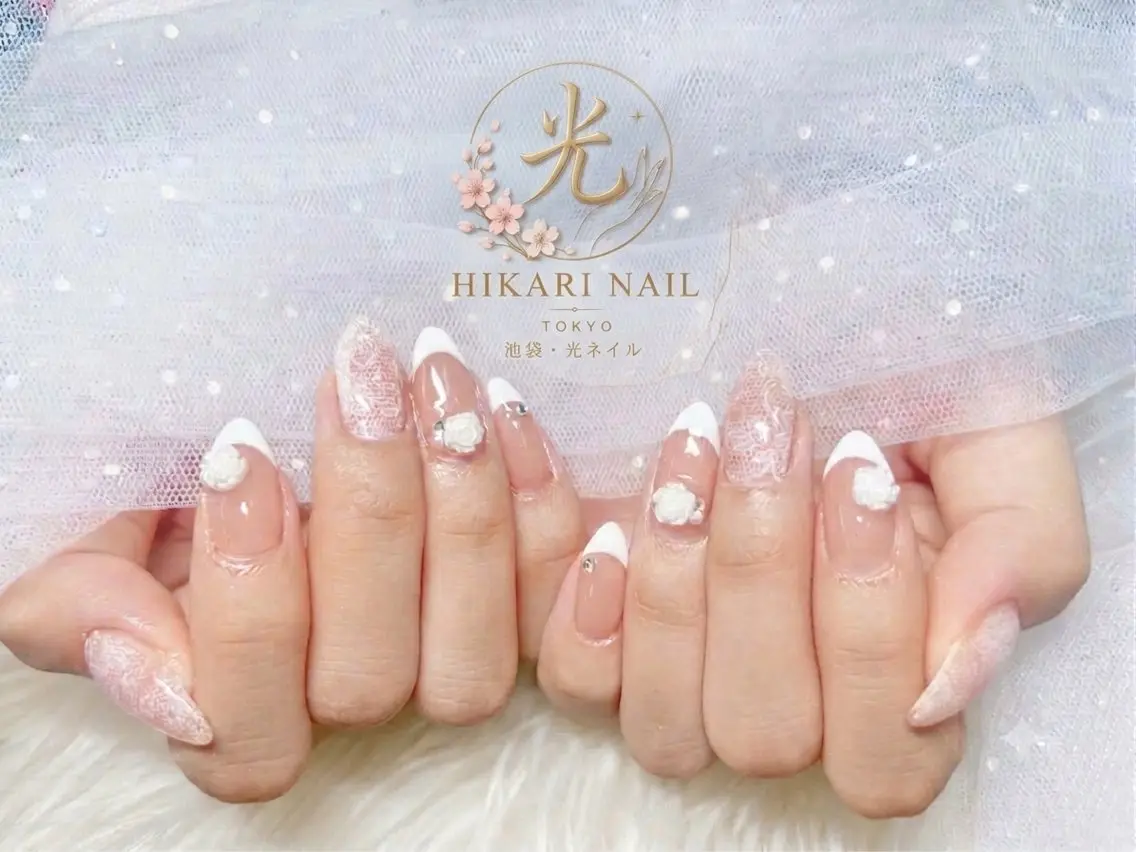 ネイル チークネイル 長さ出し フレンチネイル ガーリー ハロウィン ハンドネイル HikariNail Ikebukuroのネイルデザイン