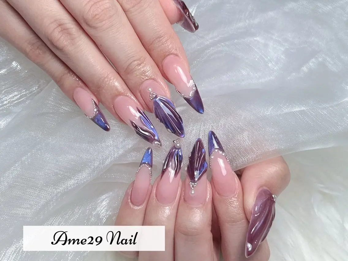 ネイル フラワーネイル ロングネイル オフィスネイル ピンク ピンクベージュ AME29 Nail ネイルサロンのネイルデザイン