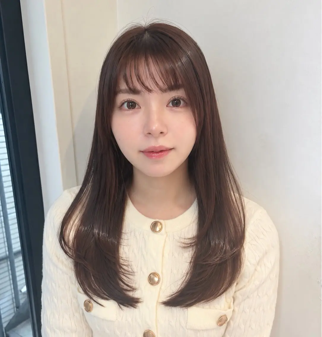 セミロング カラー レイヤーカット 小顔カット カット ヘアカラー トリートメント ヒナ/酸性ストレート /髪質改善のヘアスタイル