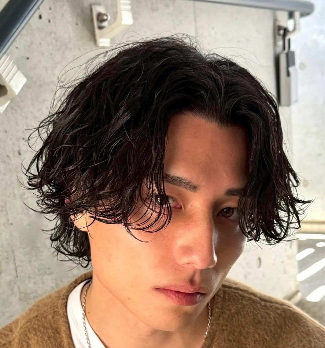 ミディアム パーマ メンズ 恵比寿メンズカット モデル無料/かずきのヘアスタイル