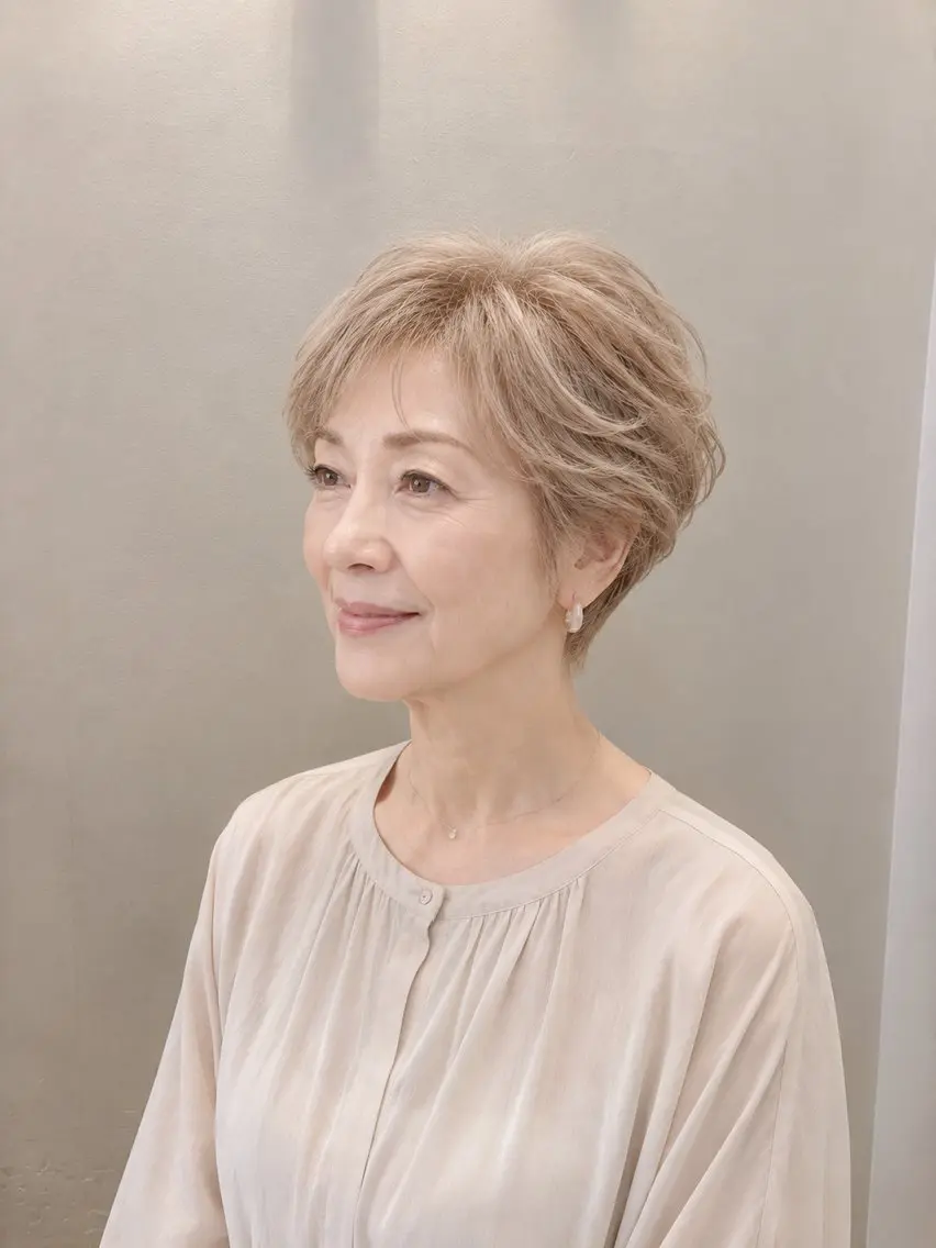 ショート カラー ブリーチ 透明感カラー ハイライトカラー ハイライト ヘアカラー トリートメント ハイトーン白髪ぼかし /カラー専任/澤田のヘアスタイル