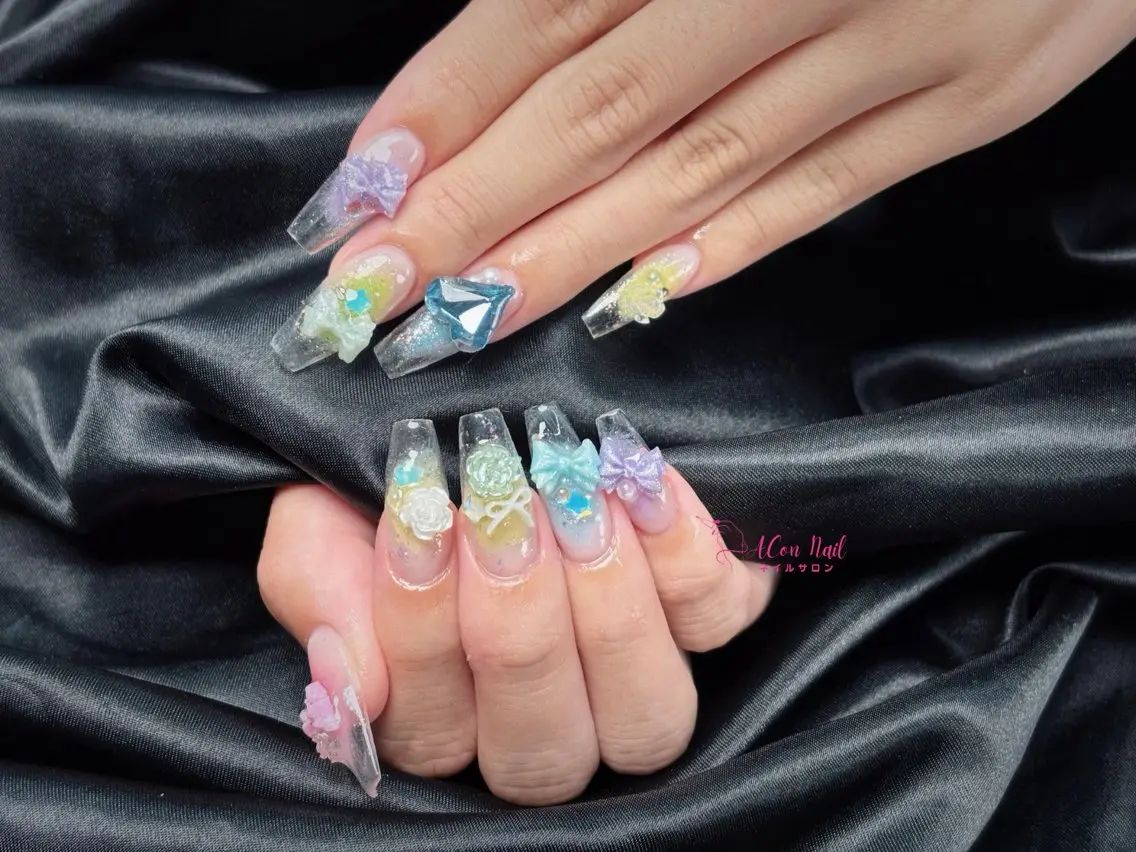 ネイル 桜ネイル 長さ出し フラワーネイル フレンチネイル ジェルネイル ハンドネイル ACon NailSalonのネイルデザイン