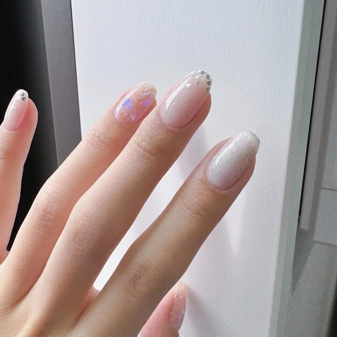 ネイル ブルー クリアネイル ハート シルバー 夏ネイル ハンドネイル pointillé .ayaのネイルデザイン