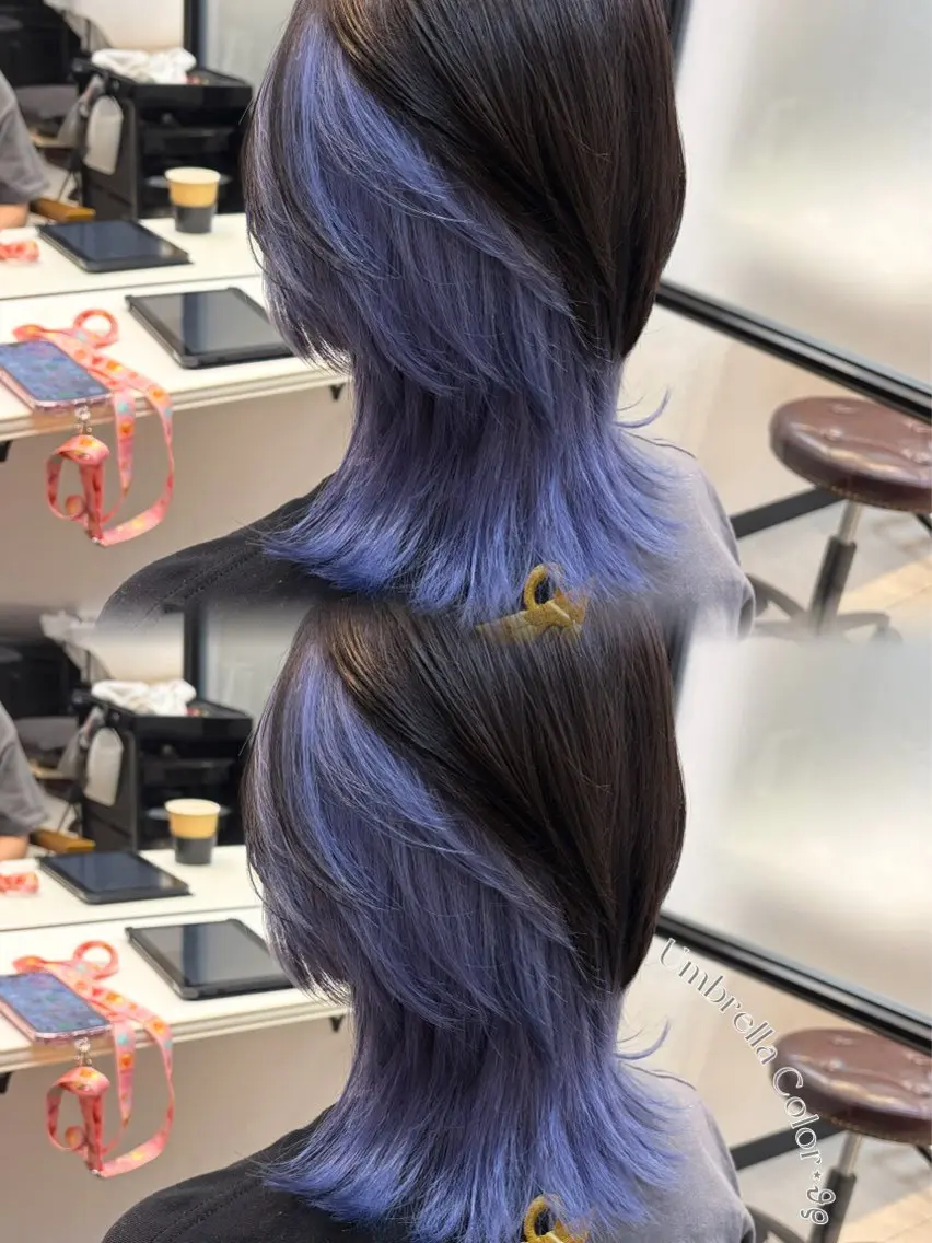 ミディアム カラー ブロンド ブルーカラー ブルーラベンダー ラベンダーカラー ヘアカラー トリートメント MAKO/モテ髪/ ハイトーン/赤みなしのヘアスタイル