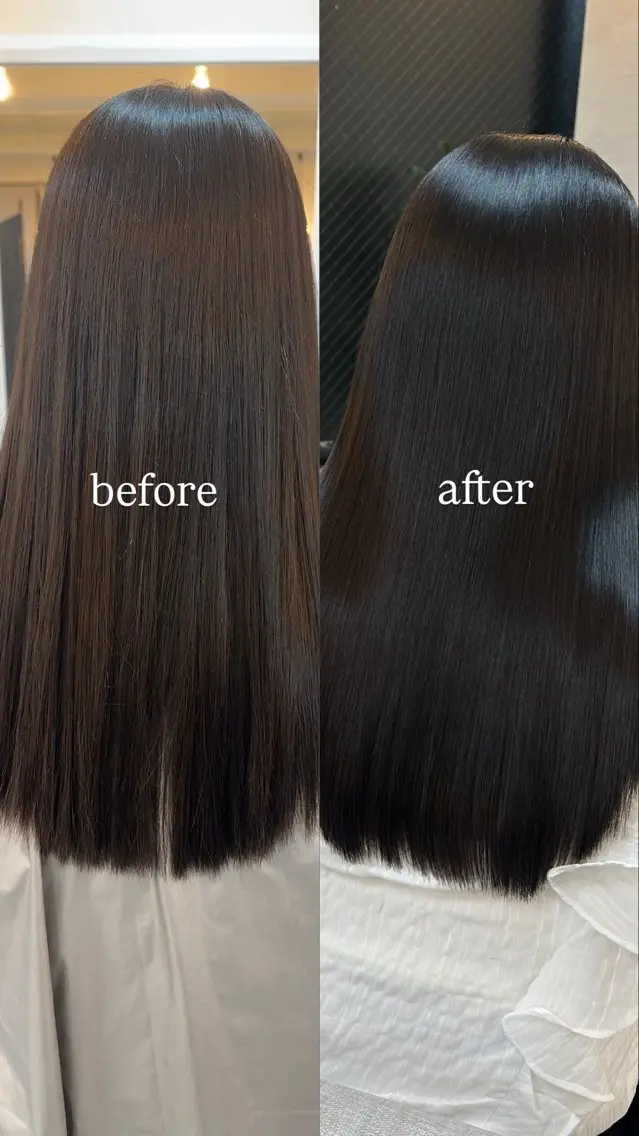 ロング カラー 縮毛矯正 ヘアカラー トリートメント 🖤ほのか/ツヤ髪 /髪質改善/縮毛矯正のヘアスタイル