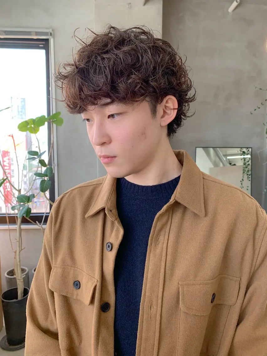 ミディアム パーマ メンズ ミディアムパーマ マッシュ メンズパーマ カット パーマ トリートメント 横井伴典　名古屋駅 メンズパーマ/カットのヘアスタイル