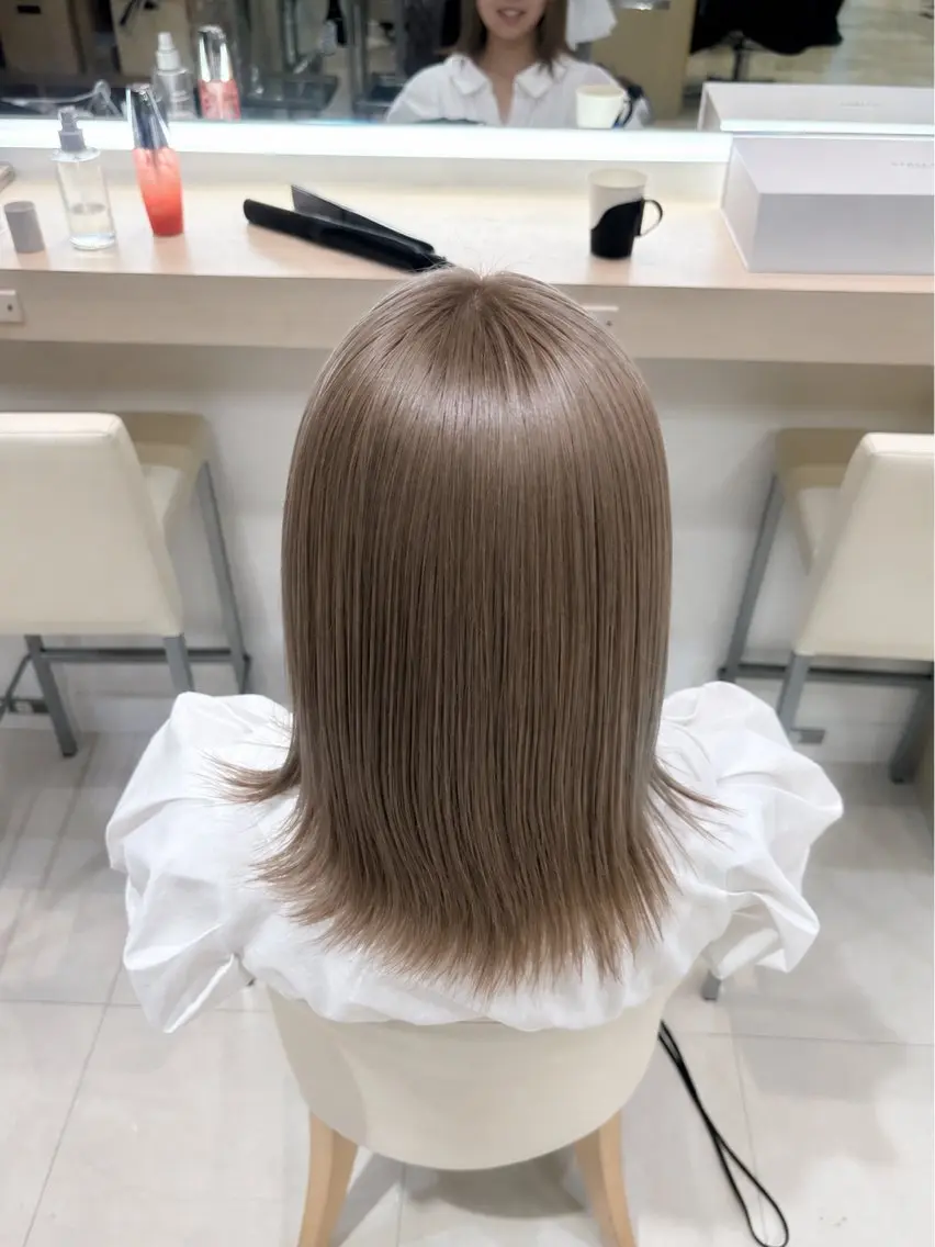 ミディアム ヘアカラー ブリーチなし透明感/ 韓国/平塚のヘアスタイル