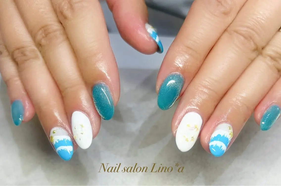 ネイル 持ち込み 夏ネイル ハンドネイル Nail salon Lino*aのネイルデザイン