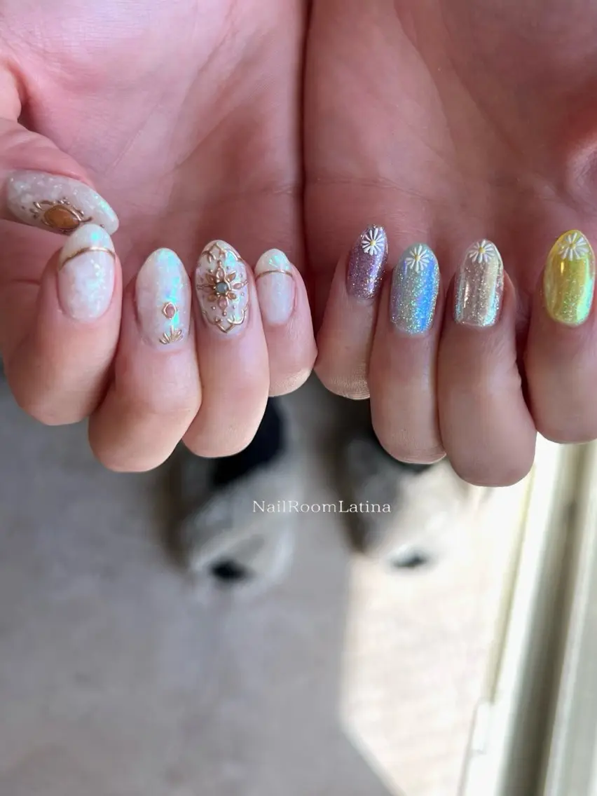 ネイル ロングネイル マグネットネイル 夏ネイル ハンドネイル ✾ NailRoom Latina🌻💓のネイルデザイン