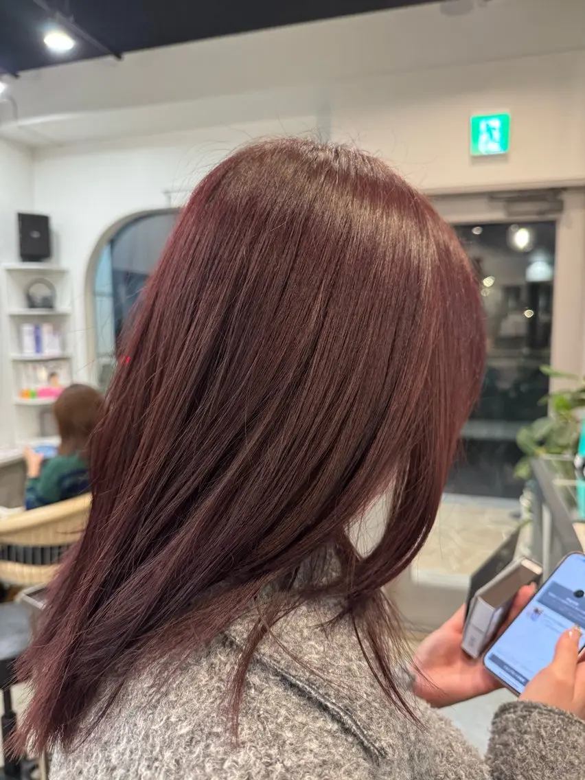 セミロング カラー ボルドーカラー ヘアカラー トリートメント dog star 関 海斗のヘアスタイル