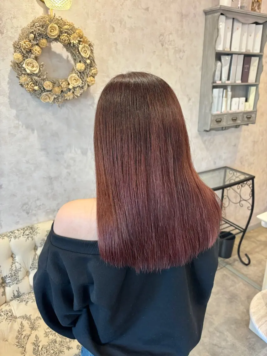 ロング カラー カシス ピンクカラー 似合わせカット ヘアカラー トリートメント laughjuri /ボブ/ミディアムのヘアスタイル