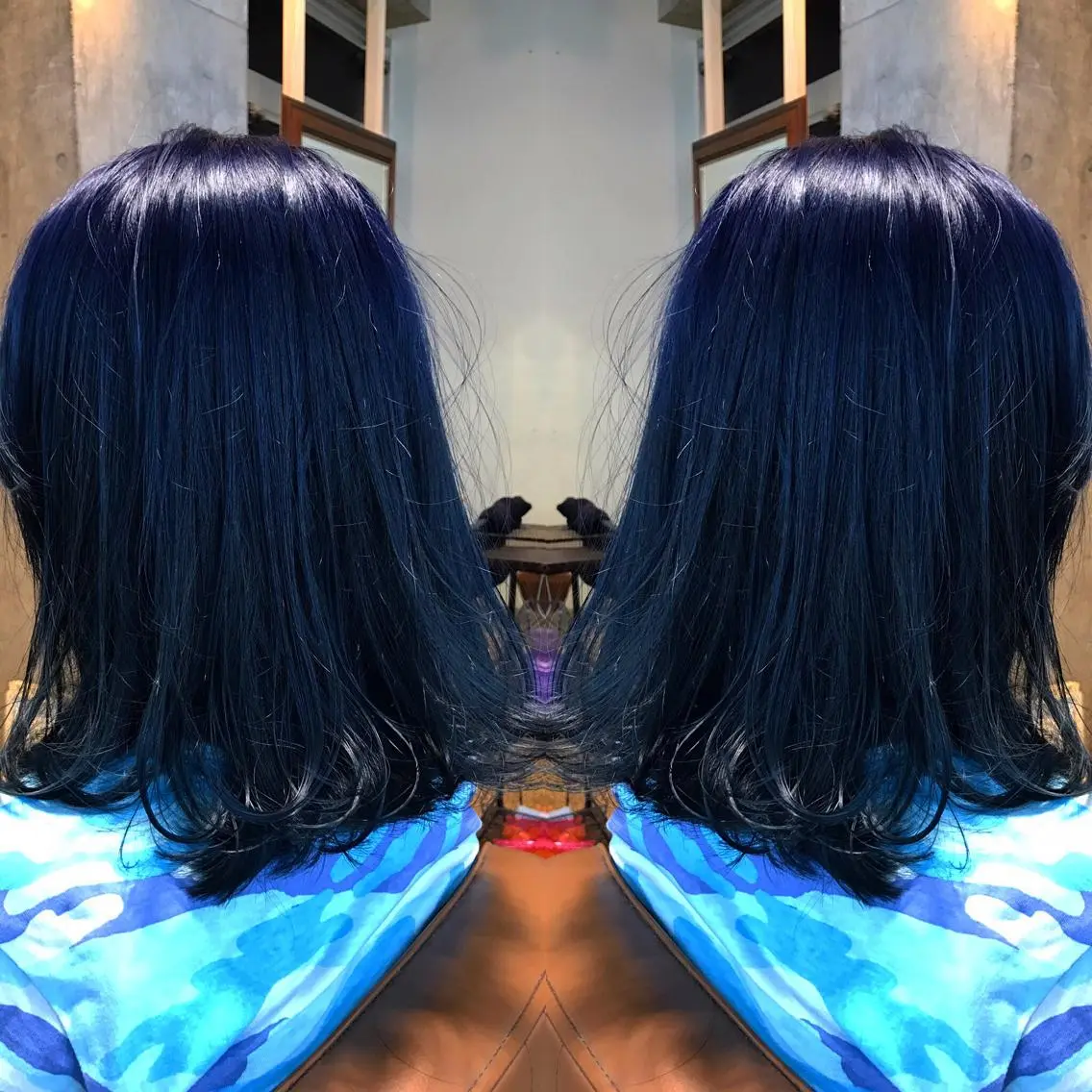 ミディアム カラー パーマ ヘアアレンジ メンズ キッズ ネイル マツエク・マツパ ダブルカラー ネイビーカラー ネイビー サロンドミルク 原宿のヘアスタイル