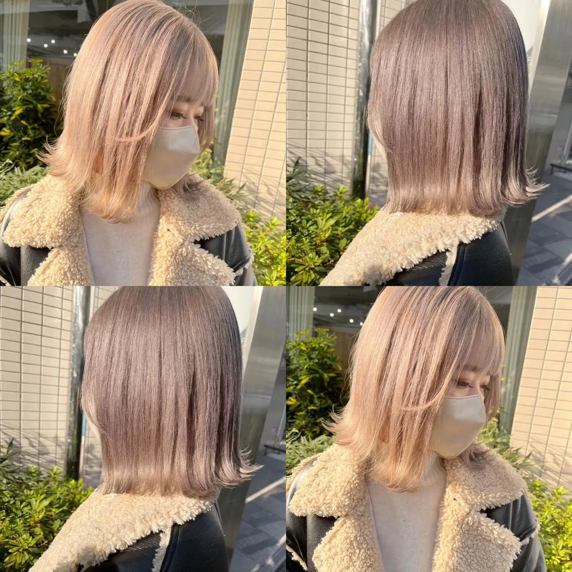 ミディアム カラー ベージュカラー ハイトーンカラー ハイトーンベージュ ヘアカラー モモカ/ハイトーン /バレイヤージュのヘアスタイル