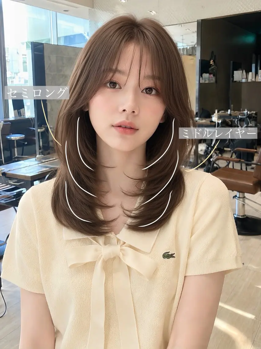 セミロング トリートメント カット ヘアカラー 透明感カラー/韓国レ イヤー/宮下知也のヘアスタイル