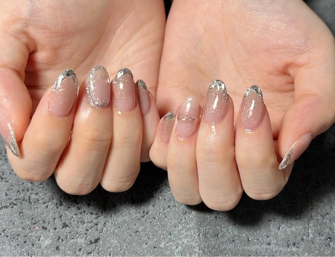 ネイル フレンチネイル ジェルネイル ガラスフレンチ オフィスネイル シンプルネイル Mimi Nailのネイルデザイン