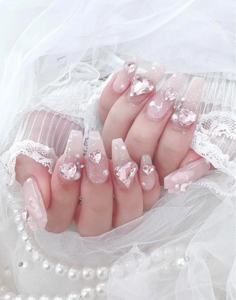 ネイル フレンチネイル ガラスフレンチ キラキラネイル 韓国ネイル ロングネイル star nail salonのネイルデザイン