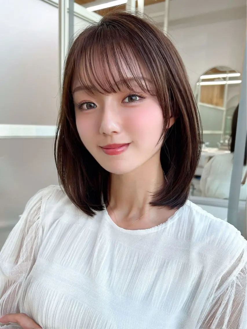 ミディアム ボブ カット ヘアカラー トリートメント 山﨑 翼のヘアスタイル