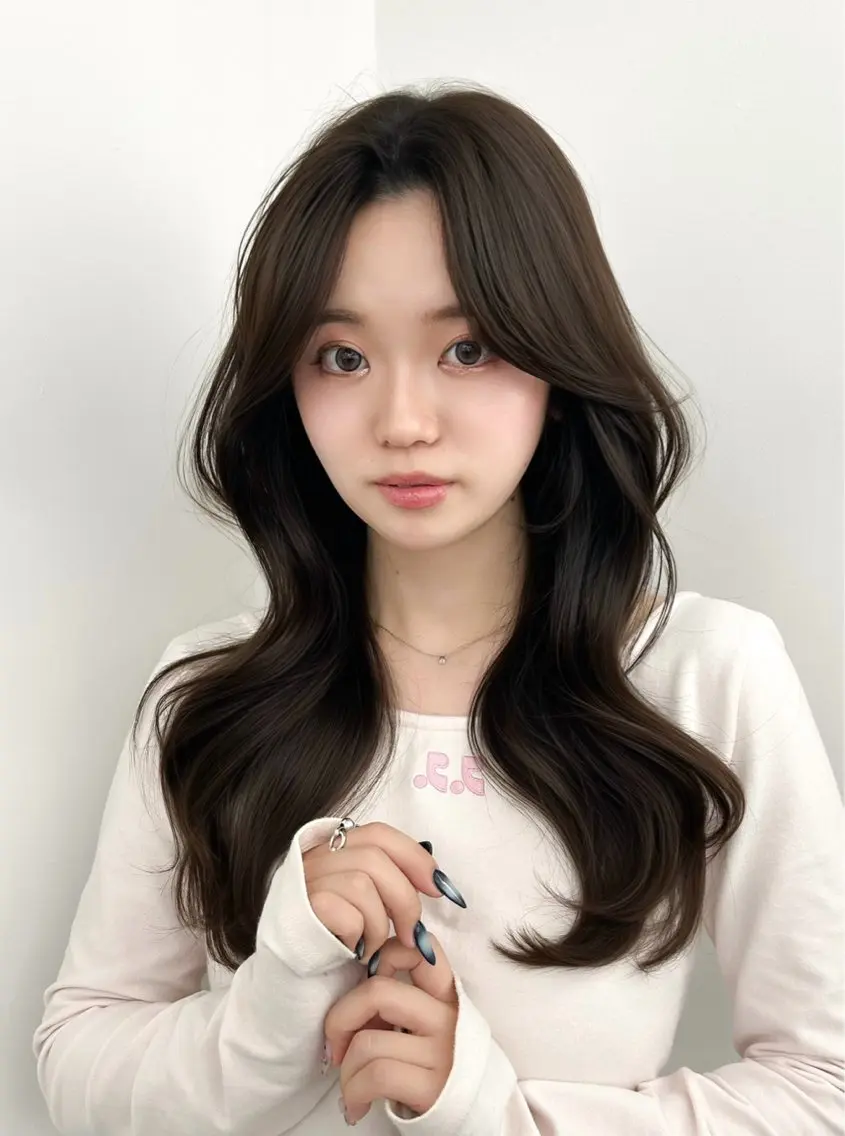 ロング カラー レイヤーカット 小顔カット カット ヘアカラー トリートメント 韓国ヘア/顔周り ヘアセット/加藤優里のヘアスタイル