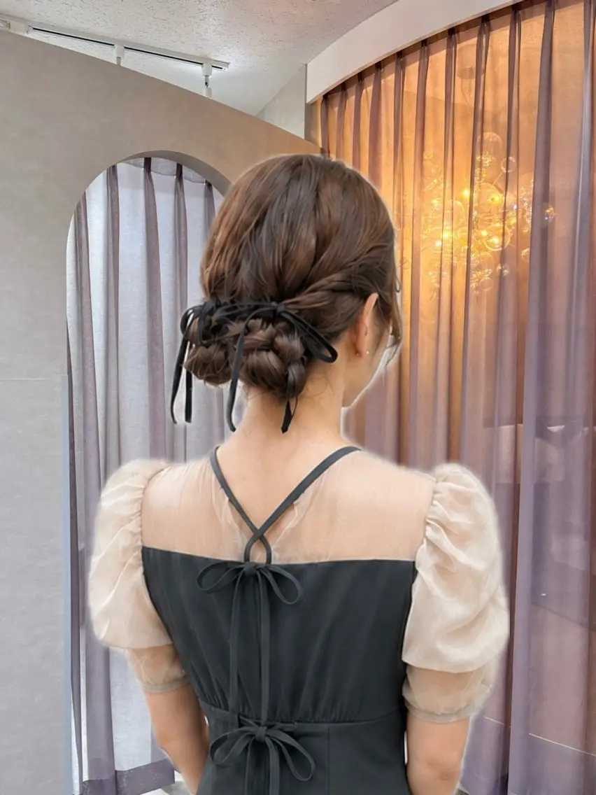 セミロング ヘアアレンジ お団子ヘア ヘアセット 🎀髪質改善/艶カラ ー/大宮/そら🎀のヘアスタイル