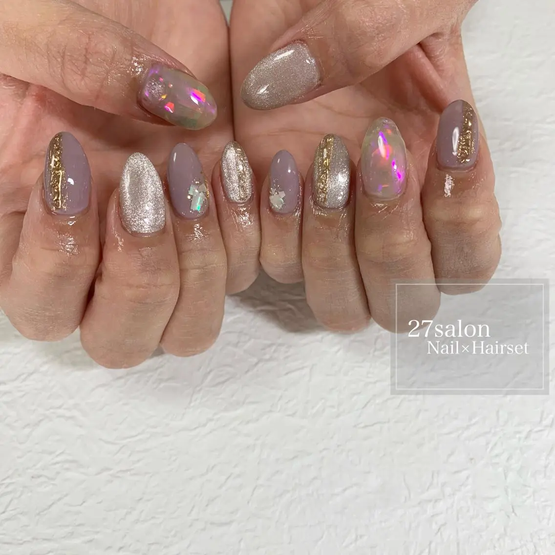 ネイル アートネイル 氷ネイル・うるうるネイル マグネットネイル ミラーネイル 27salon yuinaのネイルデザイン