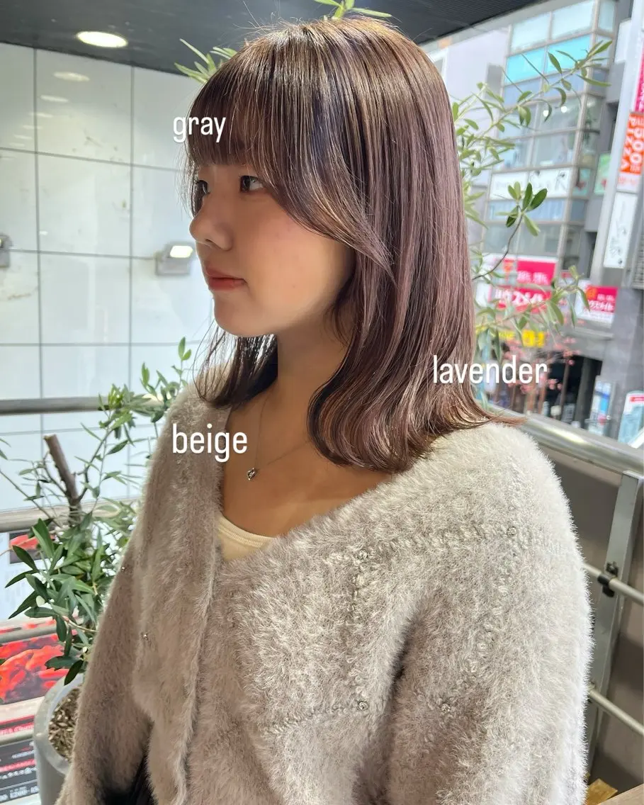 ミディアム カラー ベージュカラー 透明感カラー グレージュ ラベンダーカラー ラベンダーグレージュ ヘアカラー トリートメント カットパーマ 🌀あさみのヘアスタイル