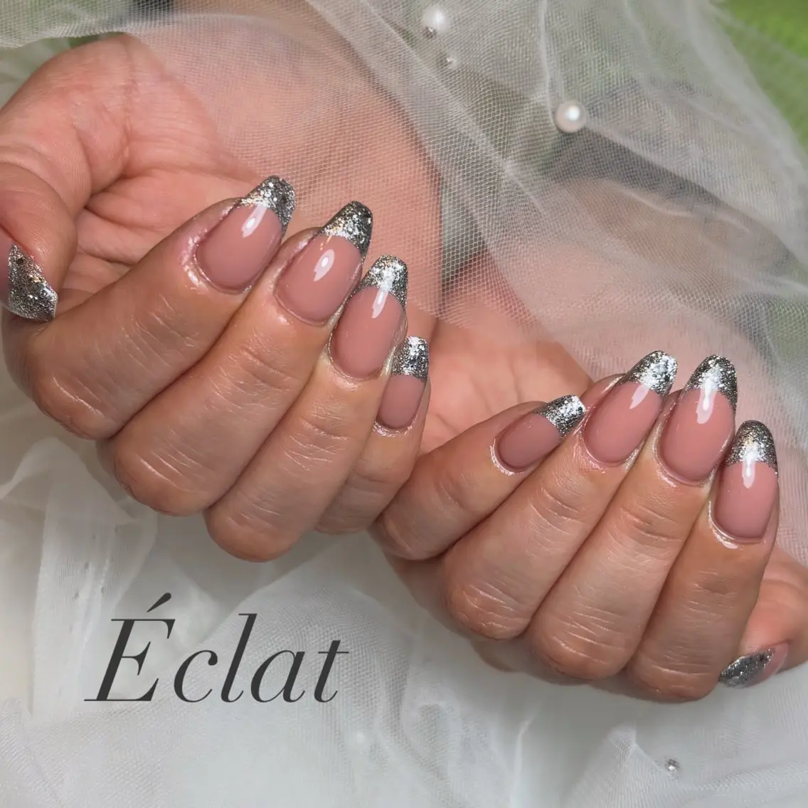 ネイル フレンチネイル ラメ(グリッター) ハンドネイル nail salon Éclatのネイルデザイン