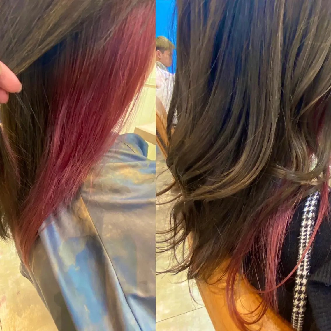 セミロング カラー インナーカラー ピンクカラー 米林 遼のヘアスタイル