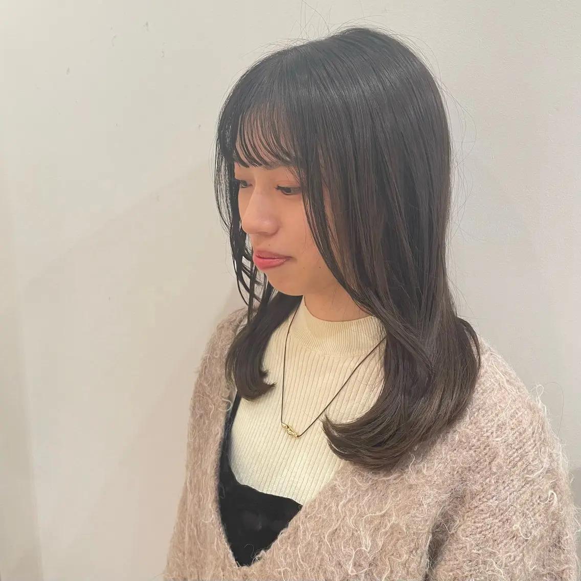 セミロング くびれヘア 韓国風ヘア くびれレイヤー レイヤーカット カット ヘアカラー トリートメント 顔まわりcut🌿 Hinakoのヘアスタイル
