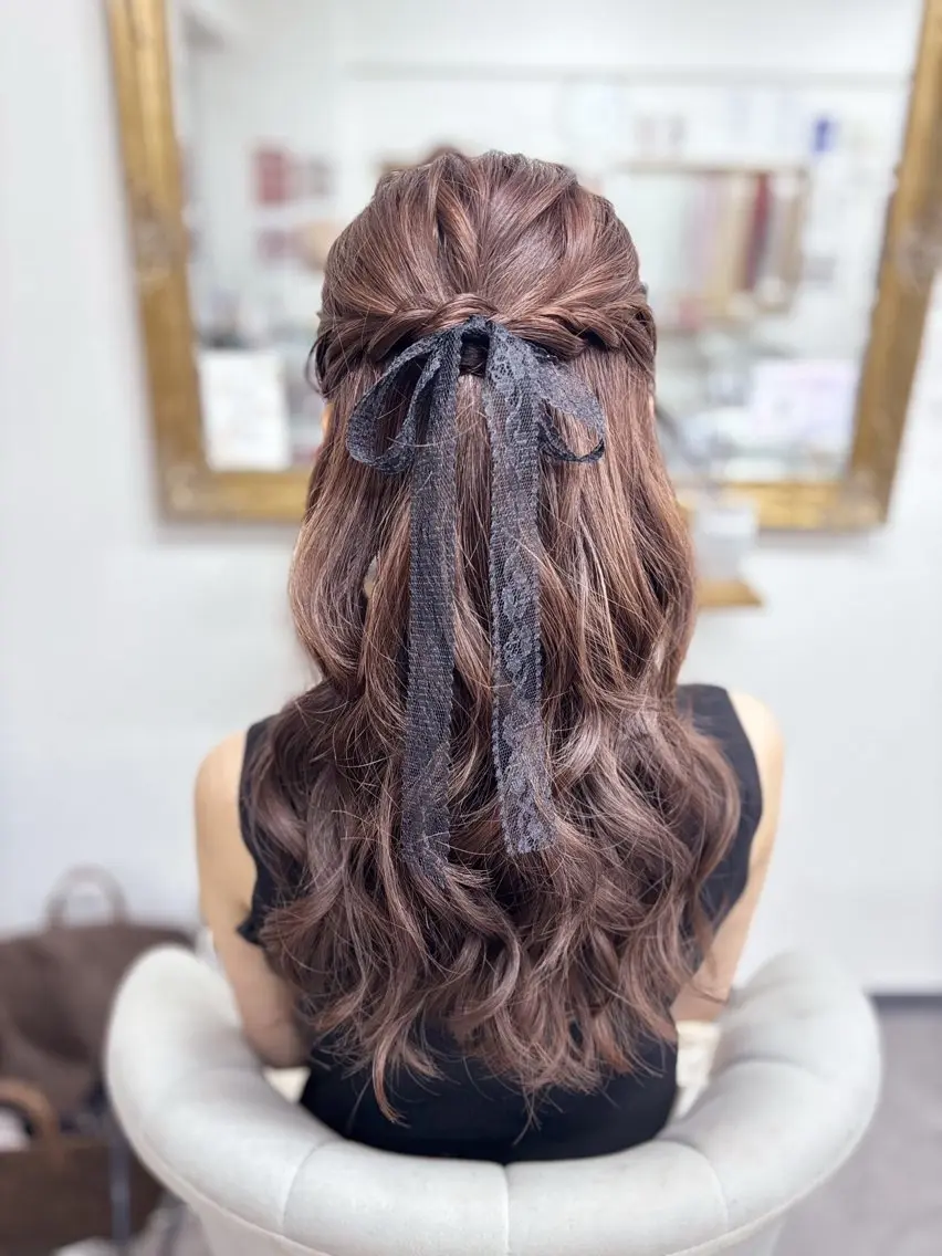 セミロング ヘアアレンジ ハーフアップ ヘアセット ⭐︎moe 【ヘアメイク🧸】のヘアスタイル