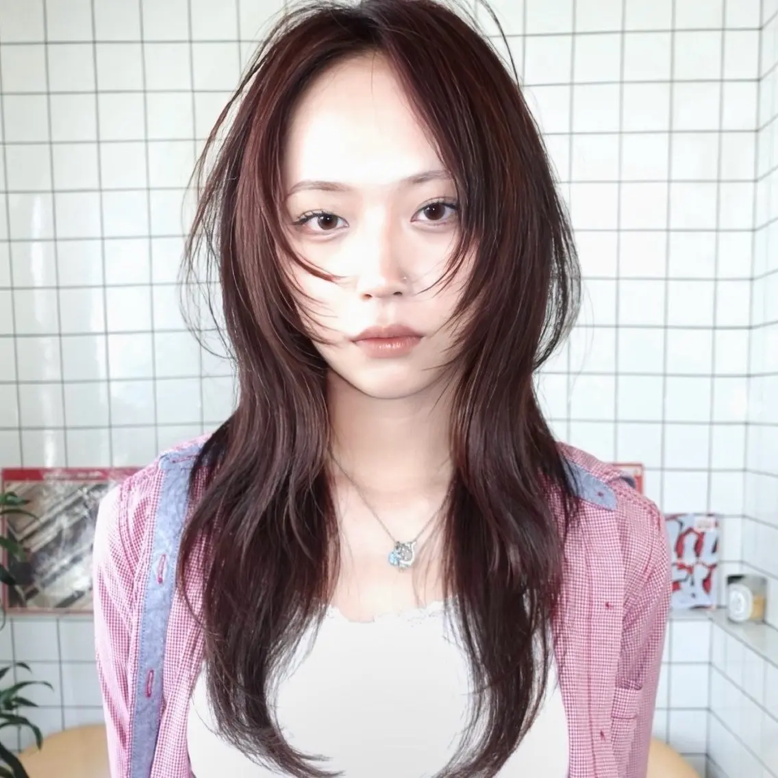 ロング カラー ハッシュカット 韓国風ヘア レイヤーカット カット ヘアカラー トリートメント momo もものヘアスタイル