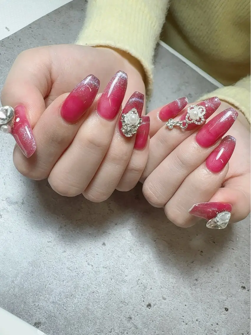 ネイル アートネイル 入学式 卒業式 ハート マグネットネイル ハンドネイル Nailsalon Mimiy..♡のネイルデザイン