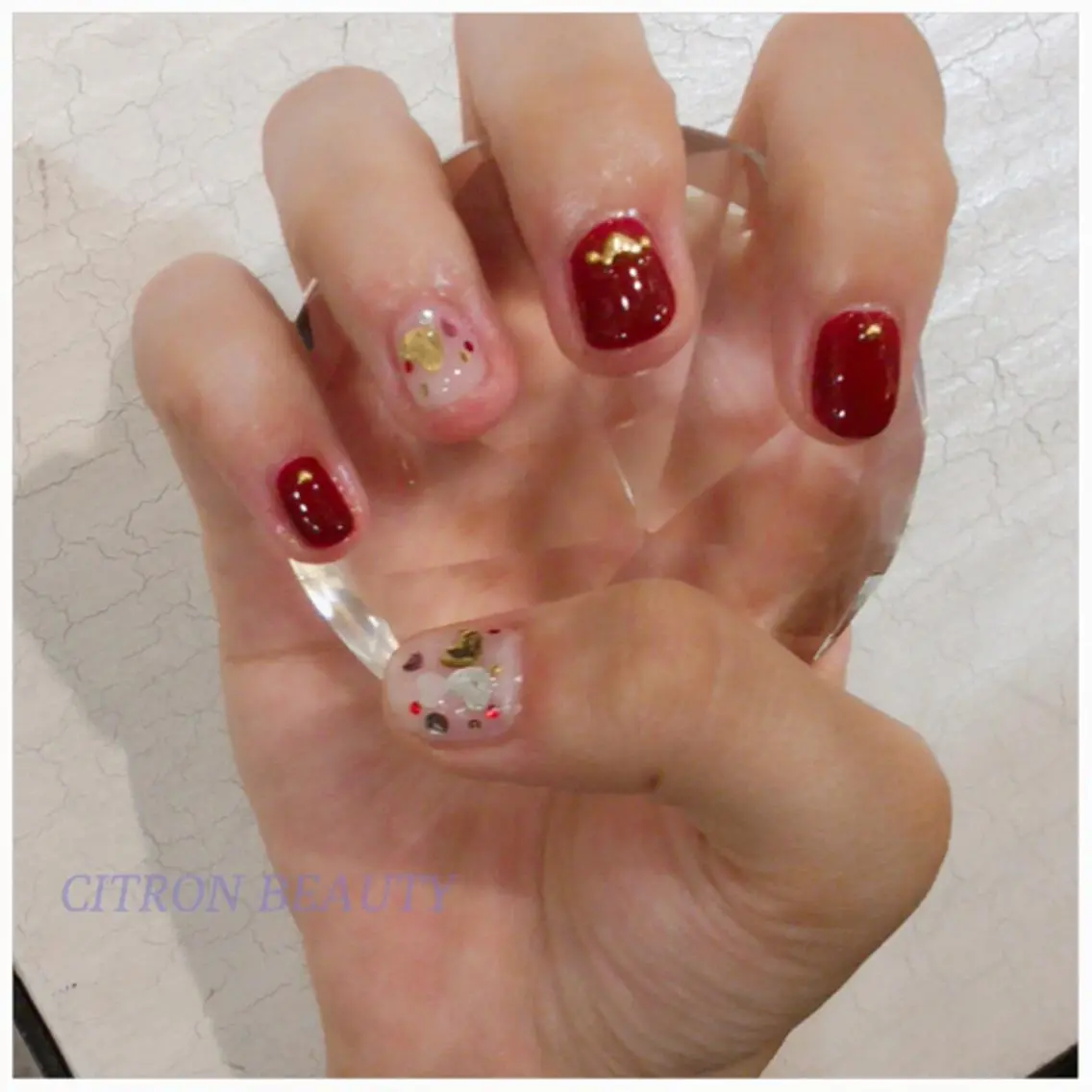 ネイル アートネイル ボルドー ハート CITRON NAIL💅練習生のネイルデザイン