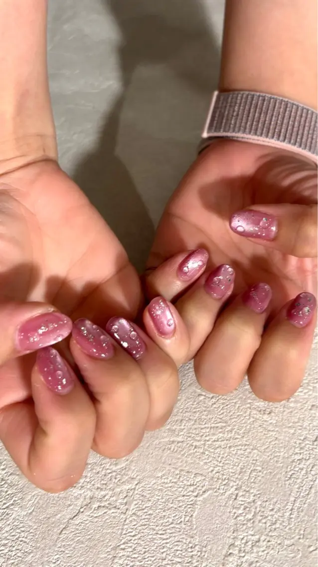 ネイル マグネットネイル ピンク ハンドネイル Blue daisy 栄本店のネイルデザイン
