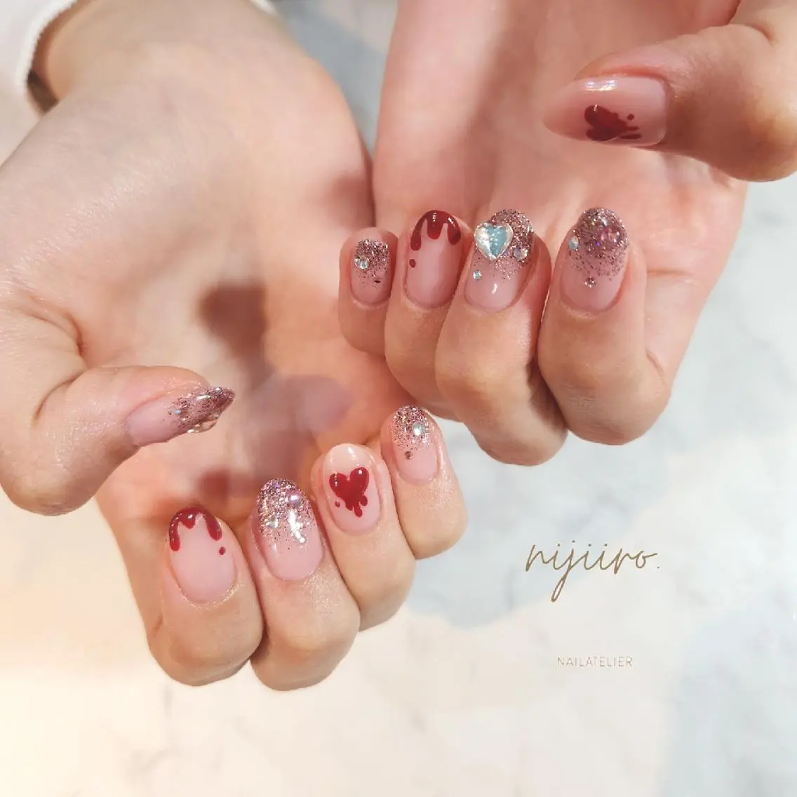 ネイル ハート ハンドネイル nijiiro🌈 サトウのネイルデザイン