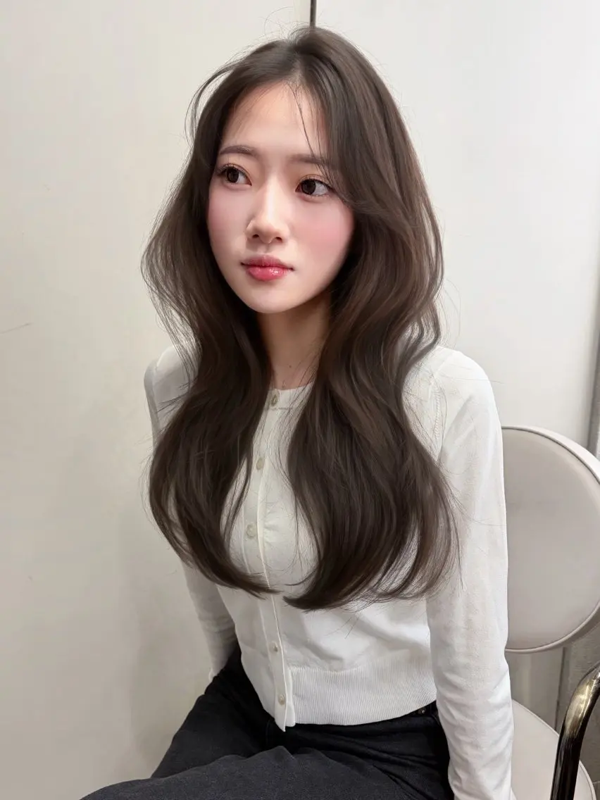 セミロング アッシュ 韓国風ヘア レイヤーカット 髙杉 心のヘアスタイル