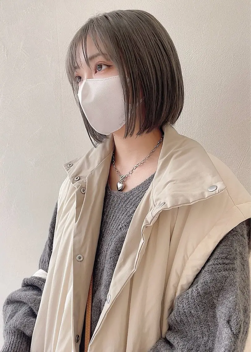 ミディアム ボブ ムラ修正ブリーチ 山田眞之介のヘアスタイル
