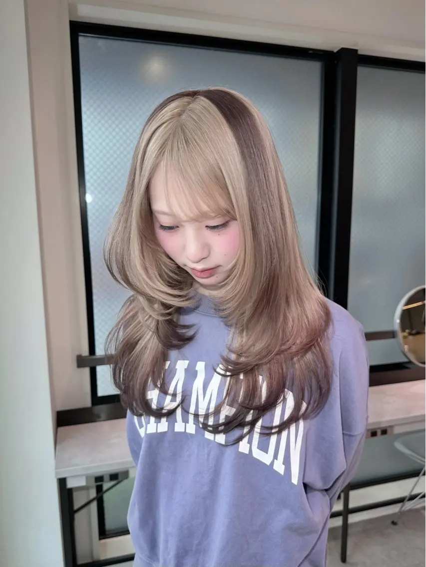 ロング ヘアカラー ミルクティー/韓国ヘ アHaruka🎀のヘアスタイル