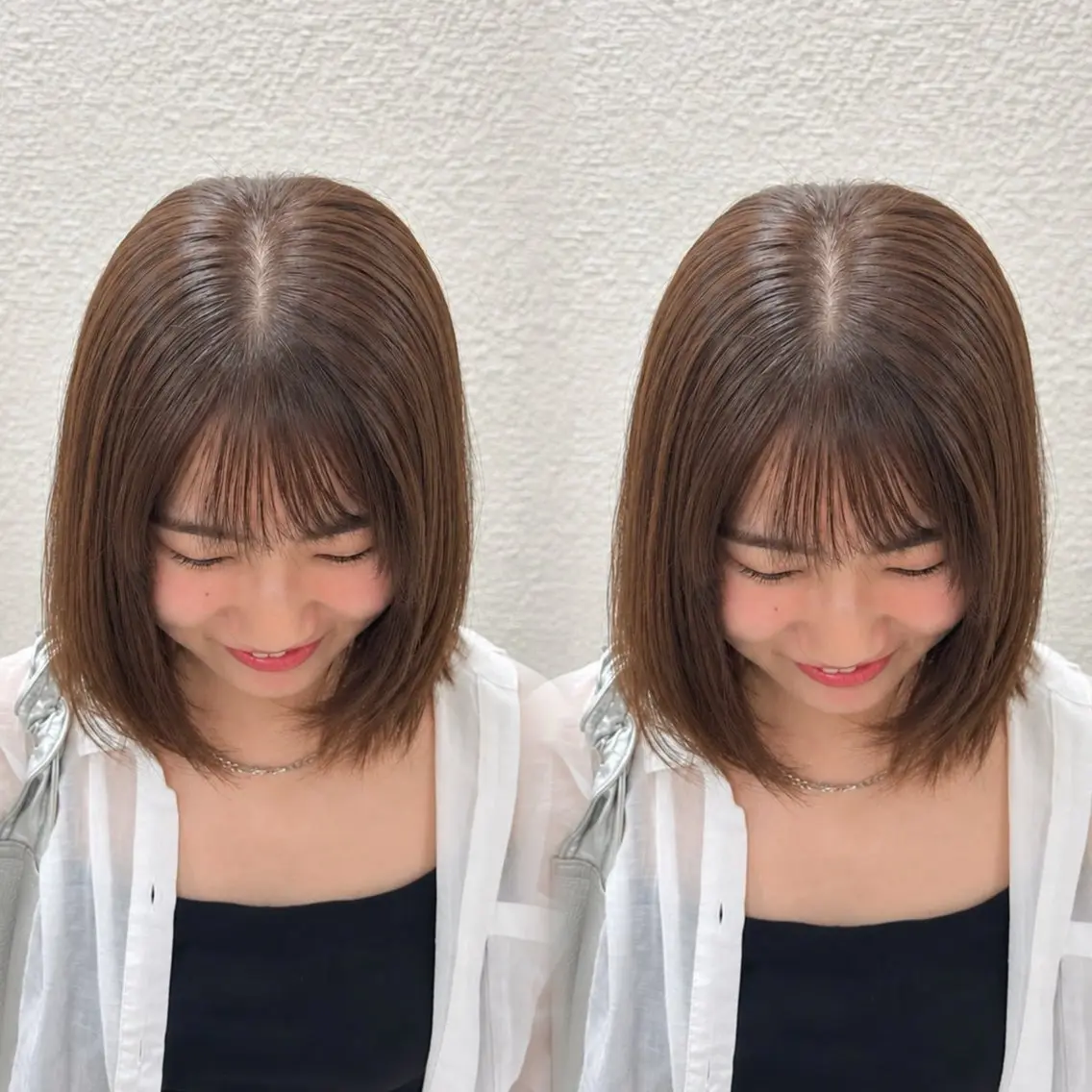 ショート カラー ブラウンカラー カット ヘアカラー トリートメント ヘアセット ベージュ/つや/ レイヤー/ゆいなのヘアスタイル