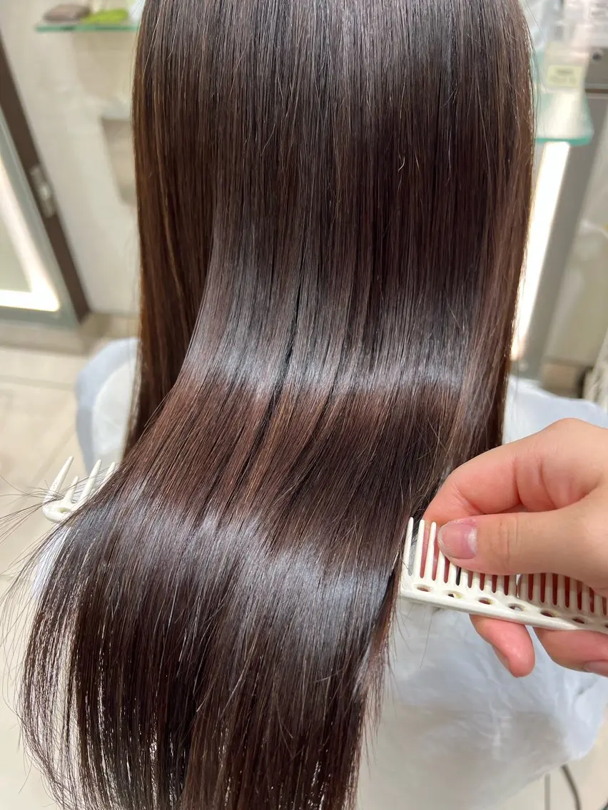 ロング パーマ 髪質改善 縮毛矯正 トリートメント ストレートパーマ ヘアカラー トリートメント ヘッドスパ ✨髪質改善矯正× ブリーチ✨YU-KIのヘアスタイル