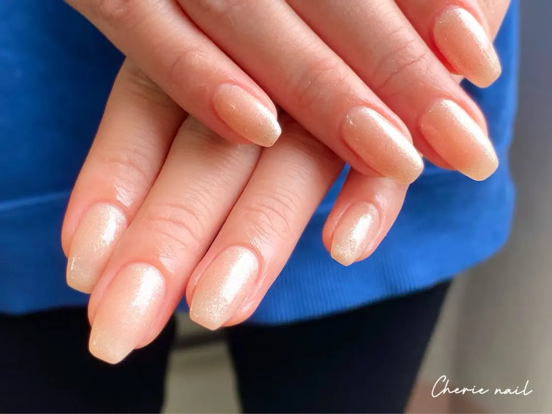 ネイル ジェルネイル キラキラネイル ラメ(グリッター) オレンジ シンプルネイル Cherienail yunaのネイルデザイン