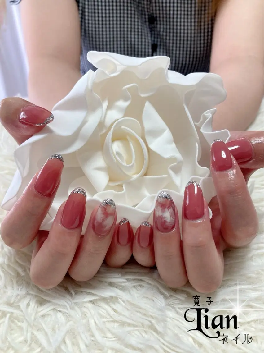 大人可愛い✨ピンクニュアンス🩷フレンチラインの写真