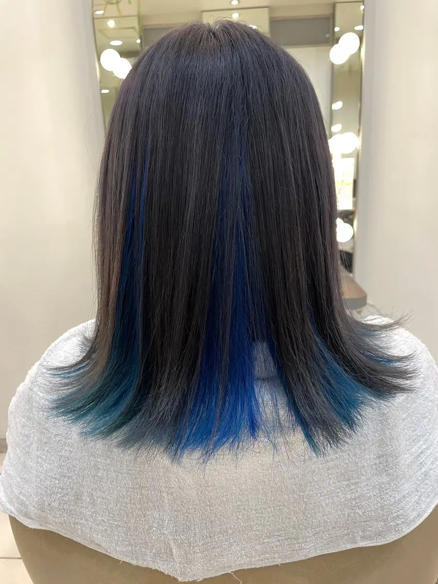 ミディアム カラー ワンレンボブ バレイヤージュ ブリーチ ダブルカラー ボブ 髪質改善専門 YOSHIのヘアスタイル
