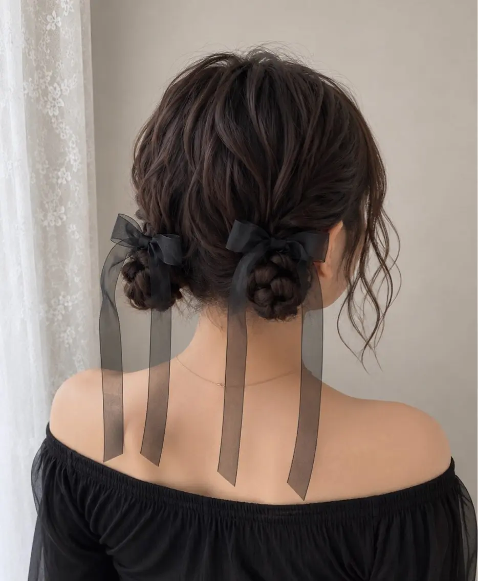 ヘアアレンジ お団子ヘア 結婚式・ブライダル ボブ 浴衣 ヘアセット muu.表参道 スタッフのネイルデザイン