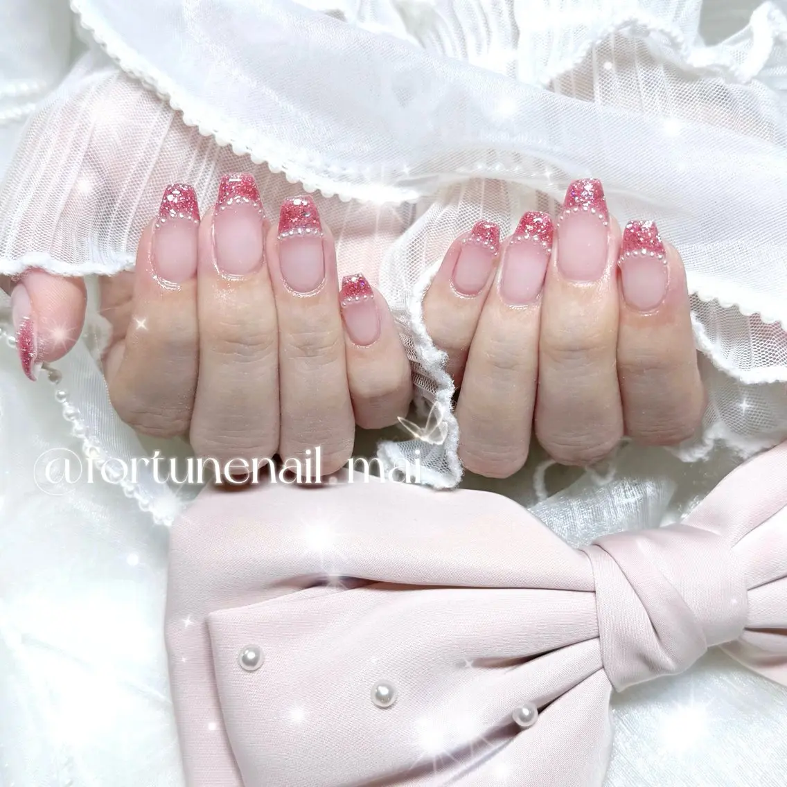ネイル フレンチネイル ラメ(グリッター) ハンドネイル 🎀Mai 🎀6/21空き✩.のネイルデザイン