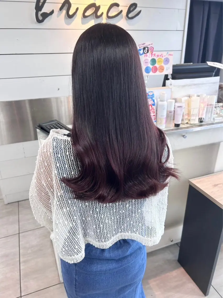 ロング パープルカラー カット ヘアカラー レイヤー/艶髪カラー 森本くるみのヘアスタイル