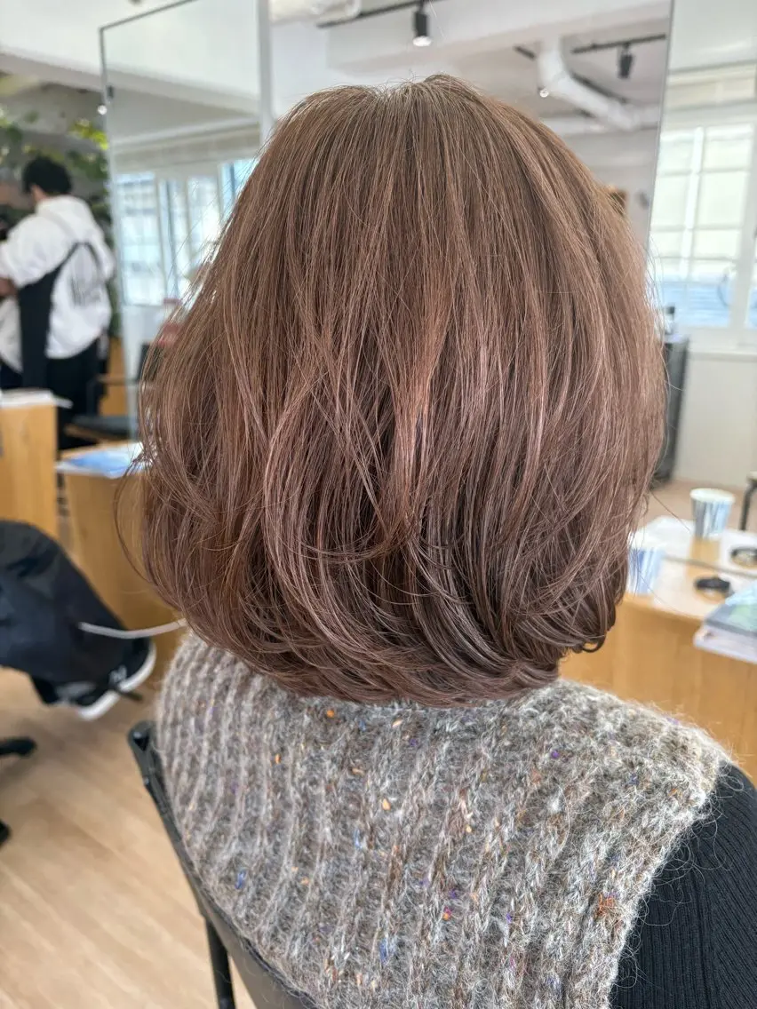 ミディアム カラー パーマ ヘアアレンジ ボブ レイヤーカット トップスタイリスト 💙藤原 純のヘアスタイル