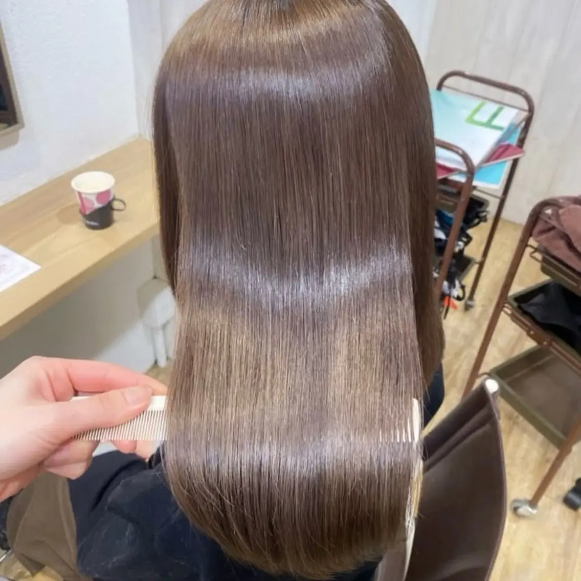 ミディアム カラー アッシュ ベージュカラー 黒髪 ブルーカラー ブルーブラック カット ヘアカラー トリートメント 艶感/韓国風 🤍moeka🤍のヘアスタイル