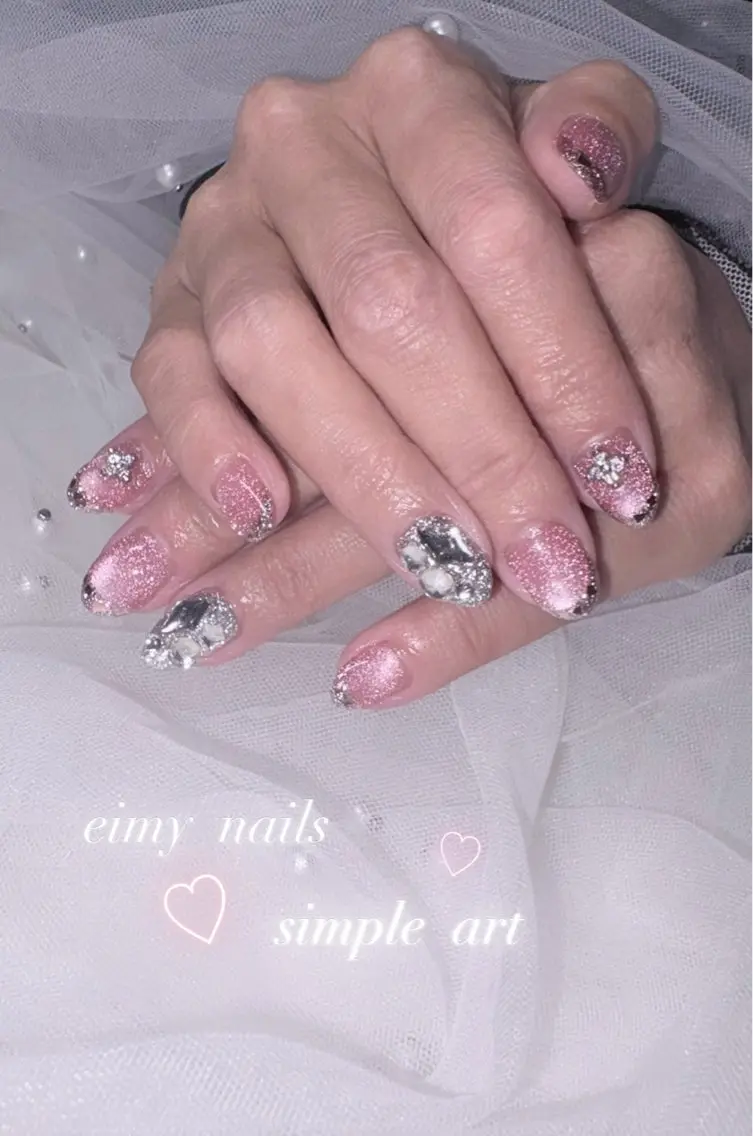 ネイル フラッシュネイル フラッシュマグ キラキラネイル マグネットネイル ピンク ハンドネイル eimy nails♡のネイルデザイン